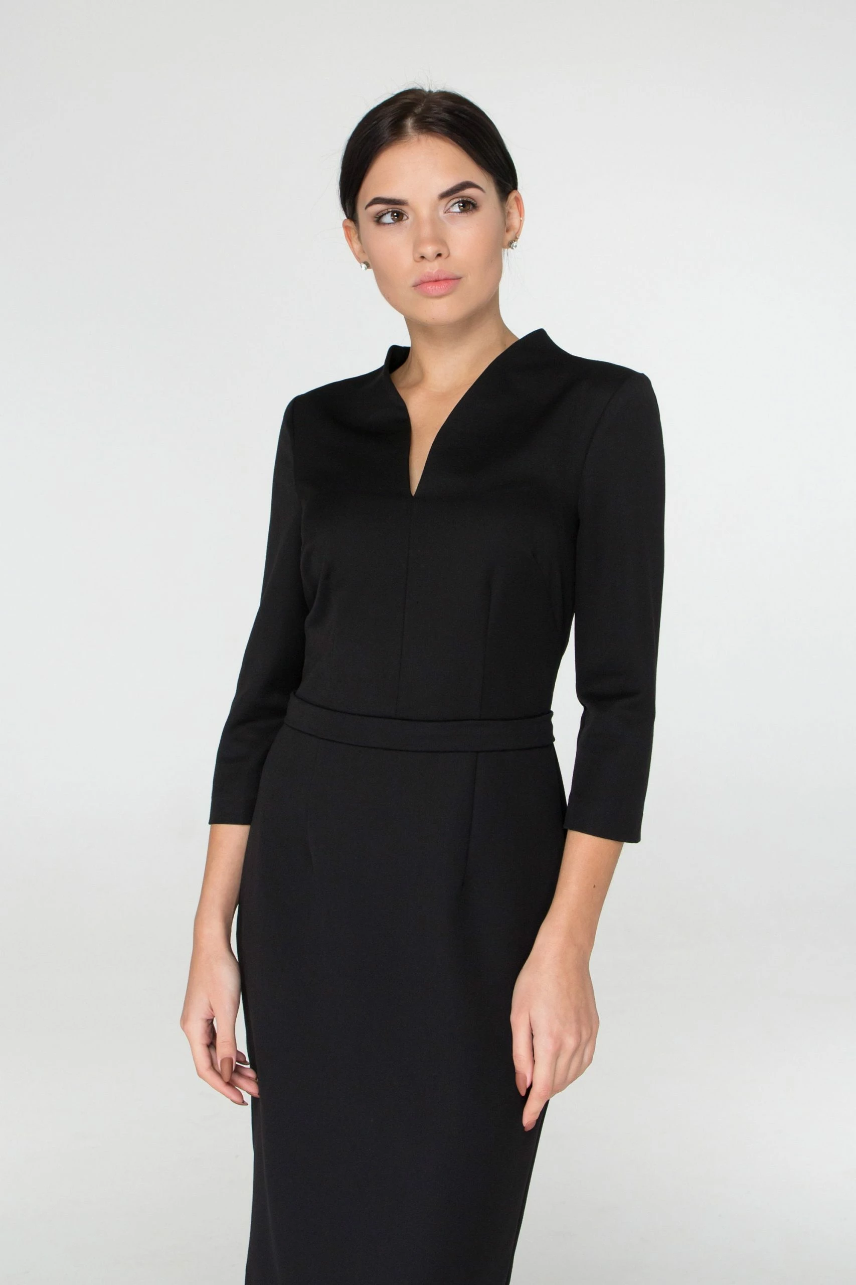 RebelsMarket Black Midi Work Dress, Cocktail Dresses For Women, High Neck Pencil Dress - Image 4