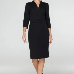RebelsMarket Black Midi Work Dress, Cocktail Dresses For Women, High Neck Pencil Dress