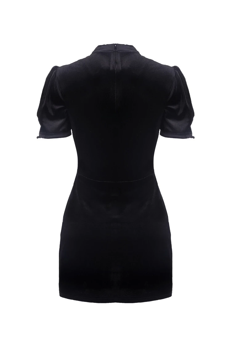 Dark In Love Dresses Black Vintage Lace Up Chest Puff Sleeves Bodycon Mini Dress - Image 3