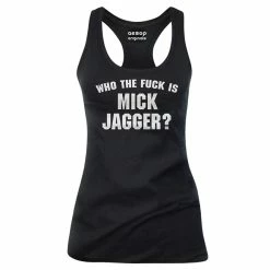 Aesop Originals Tanks Tops & Camis Black Who The F**k Is Mick Jagger Print Slim Fit Cotton Tank Top