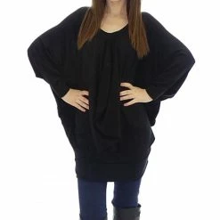 RebelsMarket Dresses Bat Type Tunic, Balloon Tunic, Baggy Tunic, Black Long Sleeve Tunic