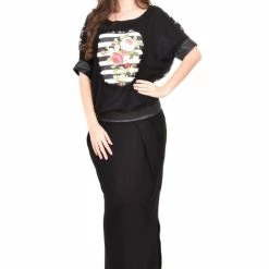 RebelsMarket Dresses Long Black Dress, Bat Type Dress, Balloon Dress, 3/4 Sleeve Plus Size Dress