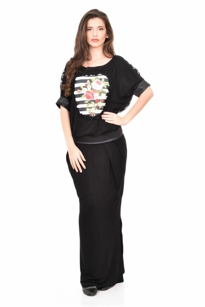 RebelsMarket Dresses Long Black Dress, Bat Type Dress, Balloon Dress, 3/4 Sleeve Plus Size Dress