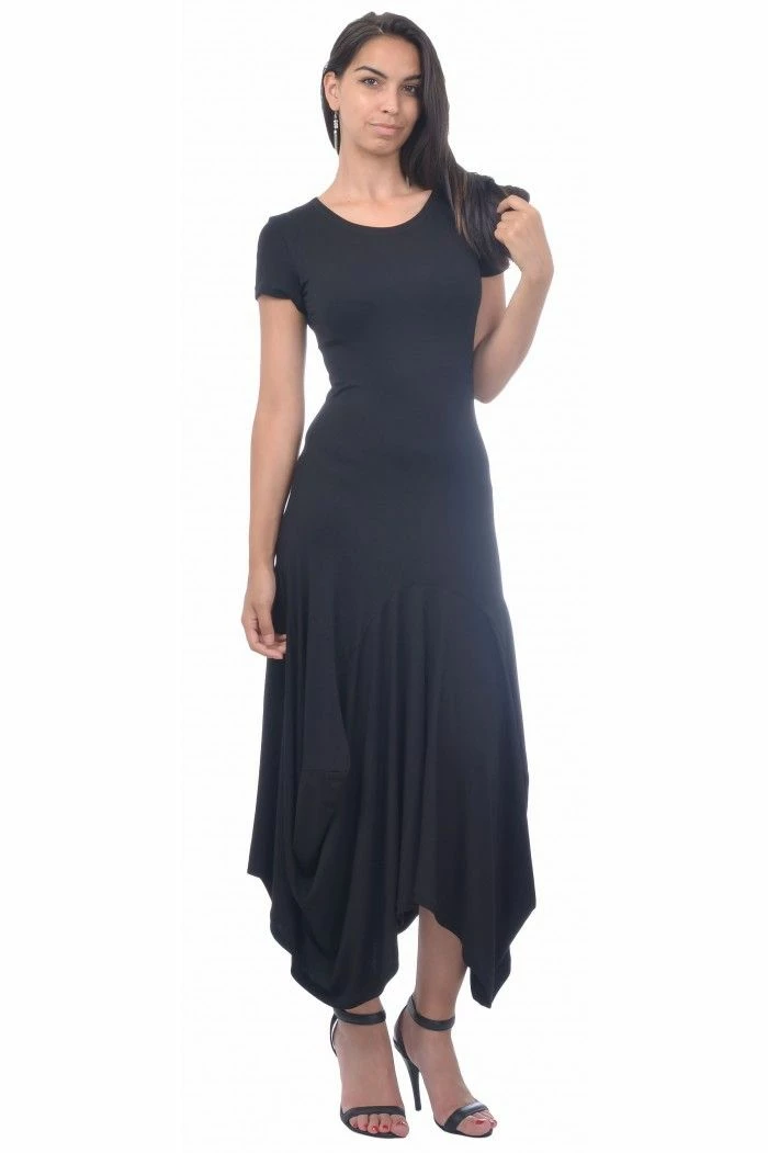 RebelsMarket Dresses Black Bagy Dress, Short Sleeve Pencil Dress, Bodycon Plus Size Dress - Image 2