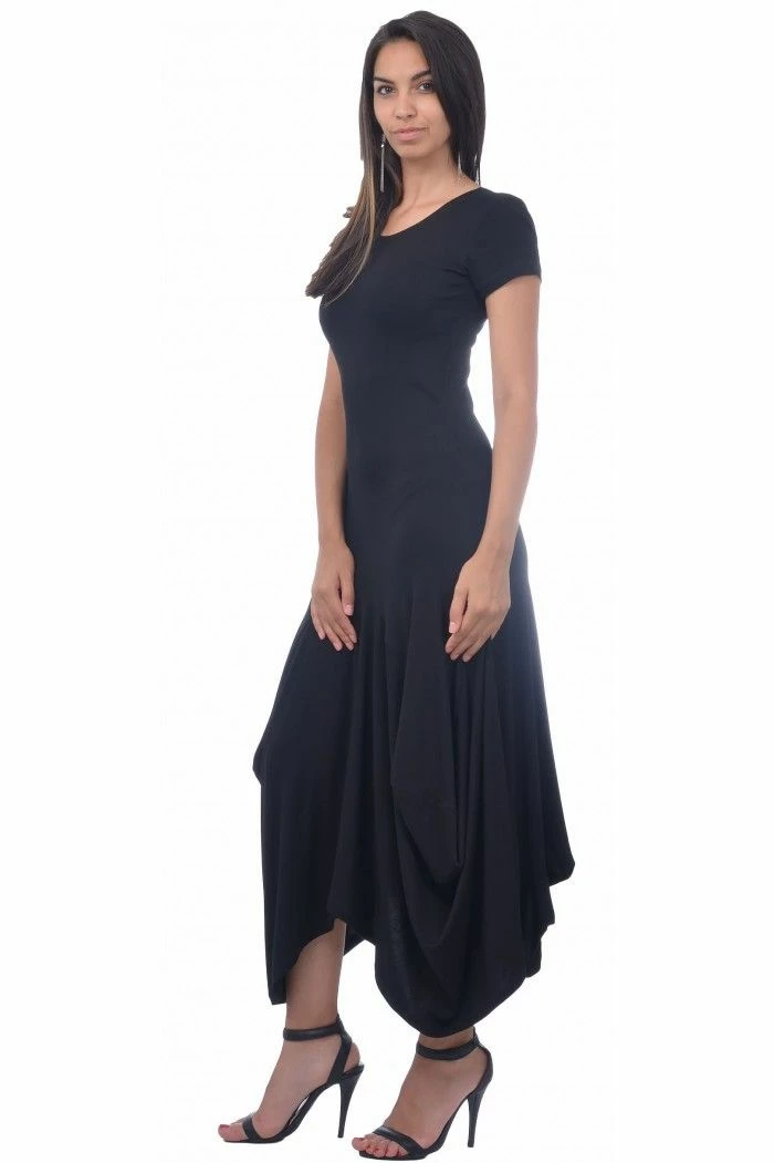 RebelsMarket Dresses Black Bagy Dress, Short Sleeve Pencil Dress, Bodycon Plus Size Dress - Image 3