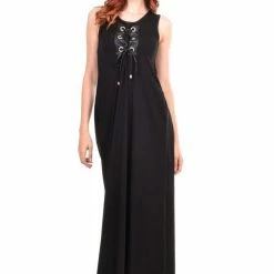 RebelsMarket Dresses Long Black Dress, Flaved Dress, Tank Top Dress, Sleeveless Plus Size Dress