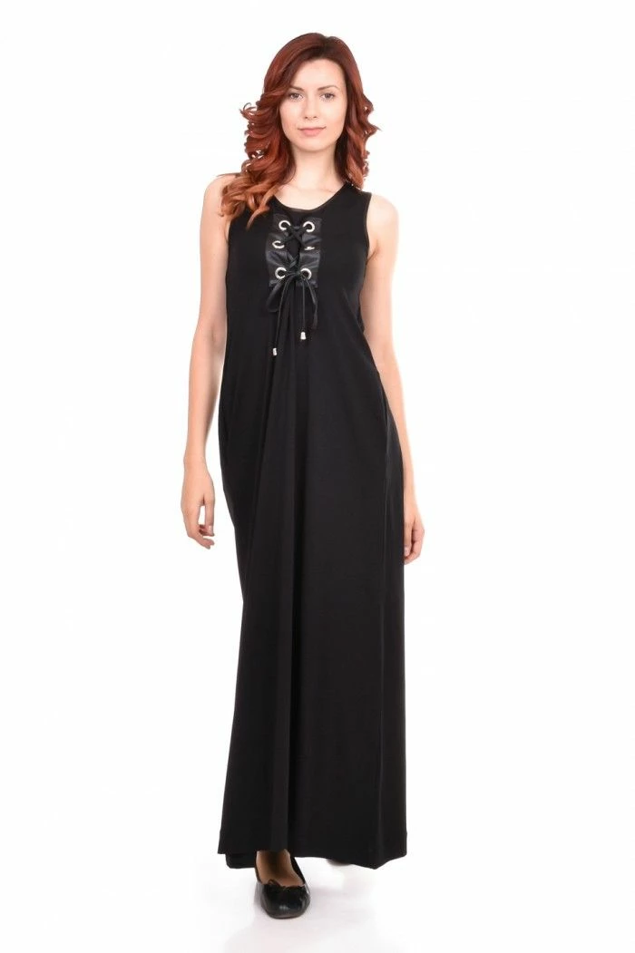 RebelsMarket Dresses Long Black Dress, Flaved Dress, Tank Top Dress, Sleeveless Plus Size Dress