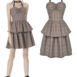 Dark In Love Dresses Choker Collar Pleated Checked Layer Punk Prom Corset Dress