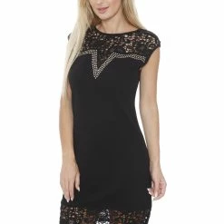 White Mark Clothing Dresses Crochet Lace Hem Sheath Dress