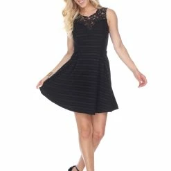 White Mark Clothing Dresses Crochet Lace V-neck Skater Dress