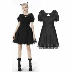 Dark In Love Dresses Dead Bat Doll Black Gothic Hollow-Out Layered Mini Dress