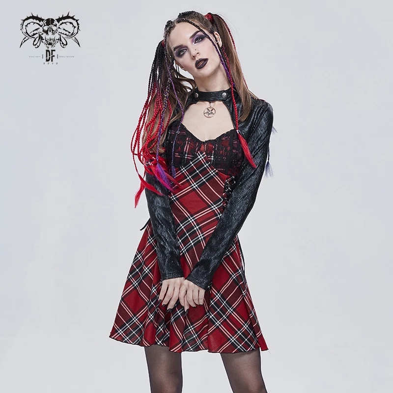 Thinkers Clothing Dresses Double Lace Up Choker Sweetheart Neckline Plaid Dress - Image 3