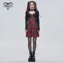 Thinkers Clothing Dresses Double Lace Up Choker Sweetheart Neckline Plaid Dress