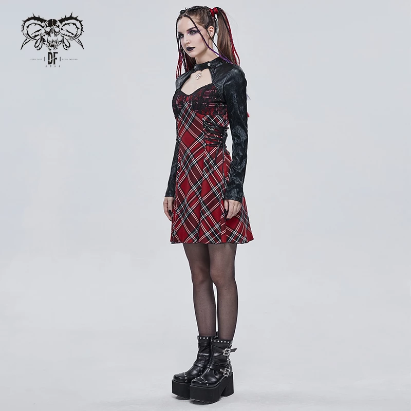 Thinkers Clothing Dresses Double Lace Up Choker Sweetheart Neckline Plaid Dress - Image 4