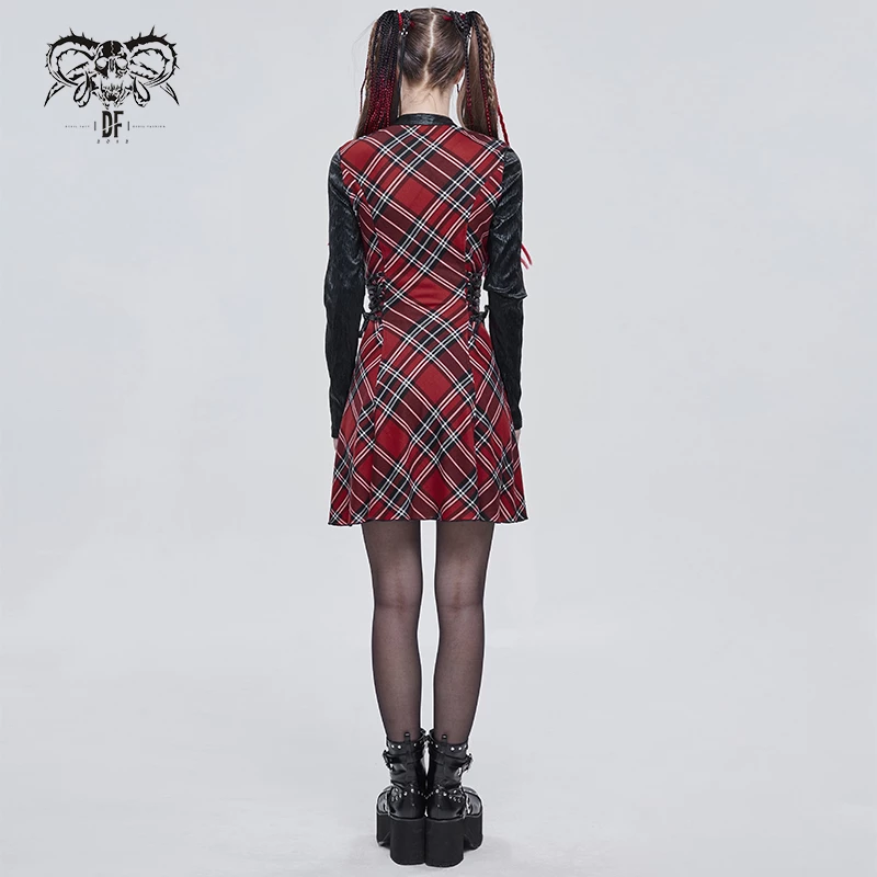 Thinkers Clothing Dresses Double Lace Up Choker Sweetheart Neckline Plaid Dress - Image 5