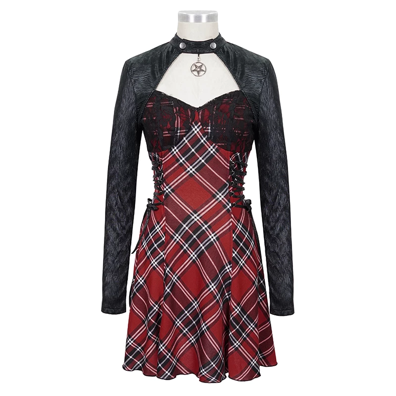 Thinkers Clothing Dresses Double Lace Up Choker Sweetheart Neckline Plaid Dress - Image 6