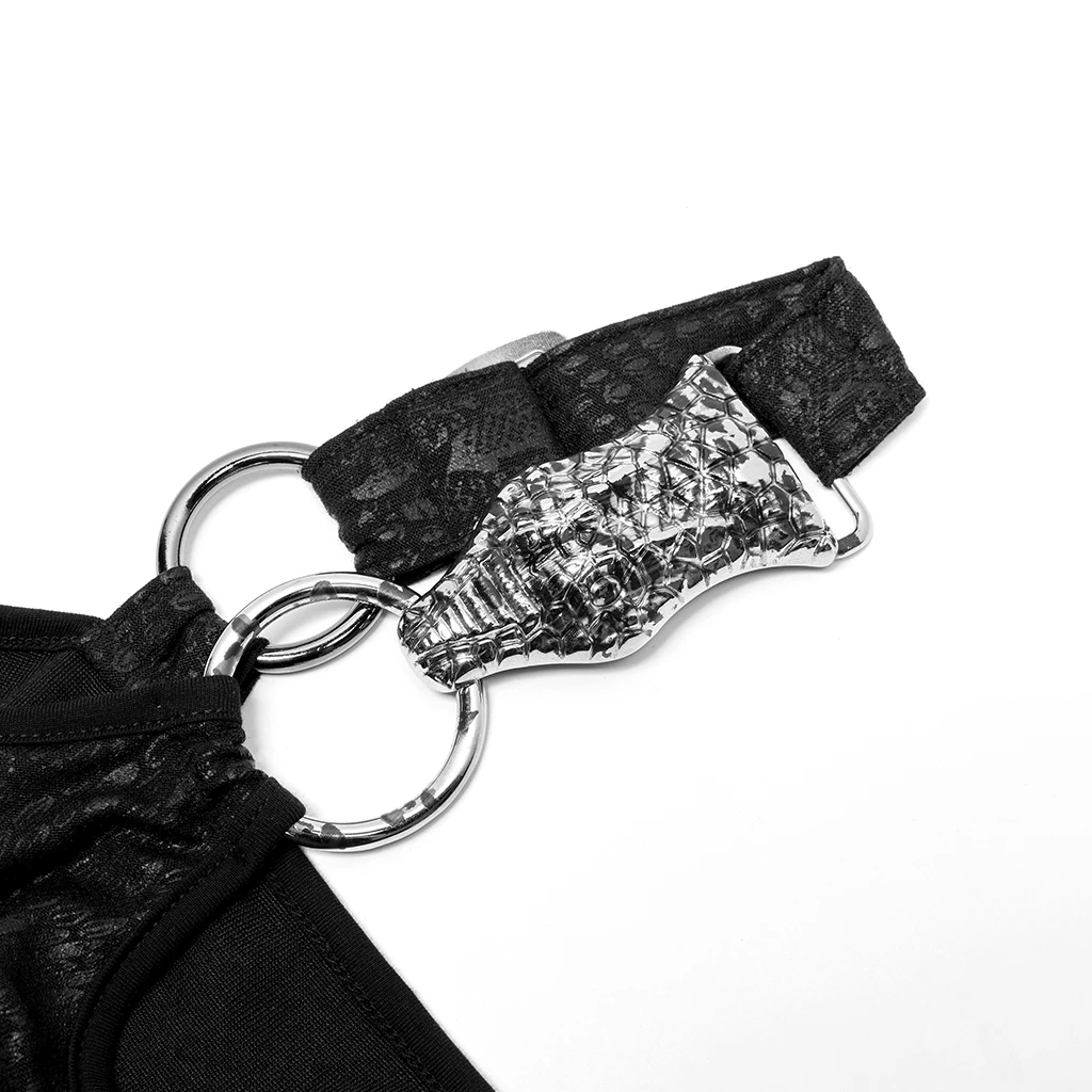 Punk Rave Dresses Double Splits Buckles Cold Shoulder Black Goth Dress - Image 6