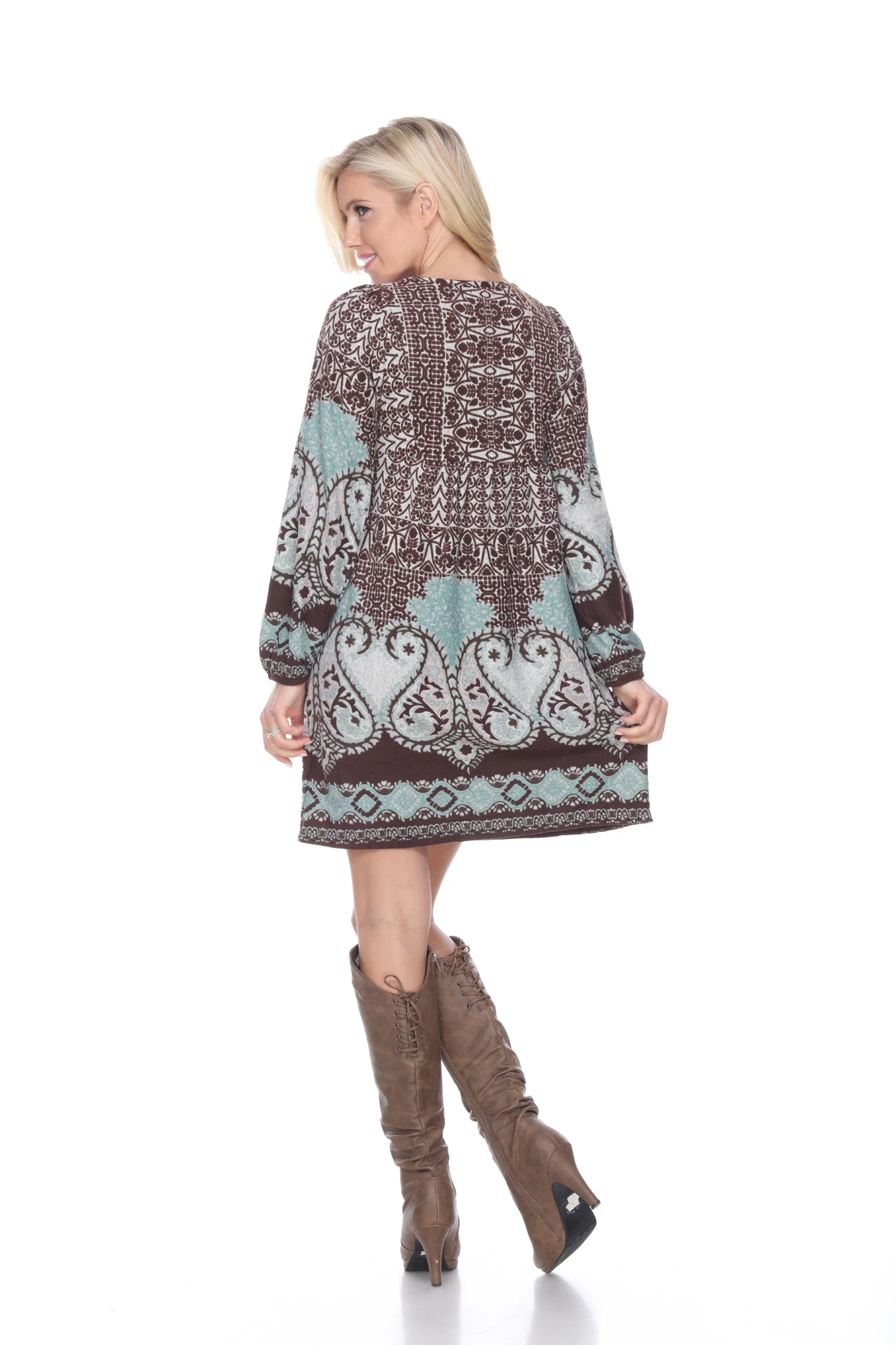 White Mark Clothing Dresses Embroidered Long Sleeve V Neck Bohemian Dress - Image 3