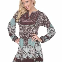 White Mark Clothing Dresses Embroidered Long Sleeve V Neck Bohemian Dress