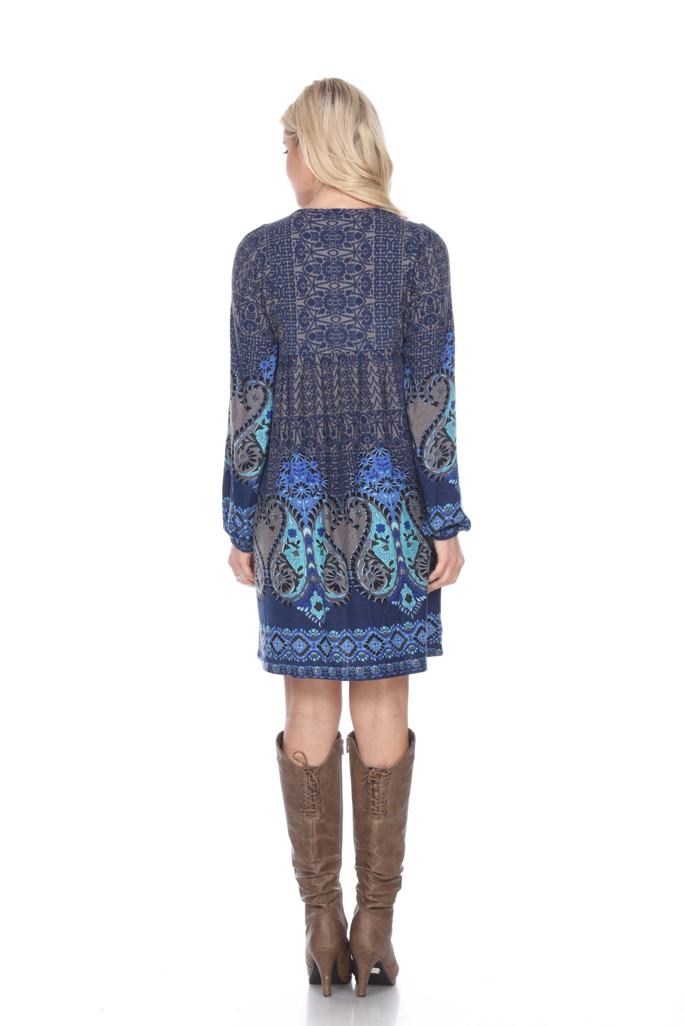 White Mark Clothing Dresses Embroidered Long Sleeve V Neck Bohemian Dress - Image 5