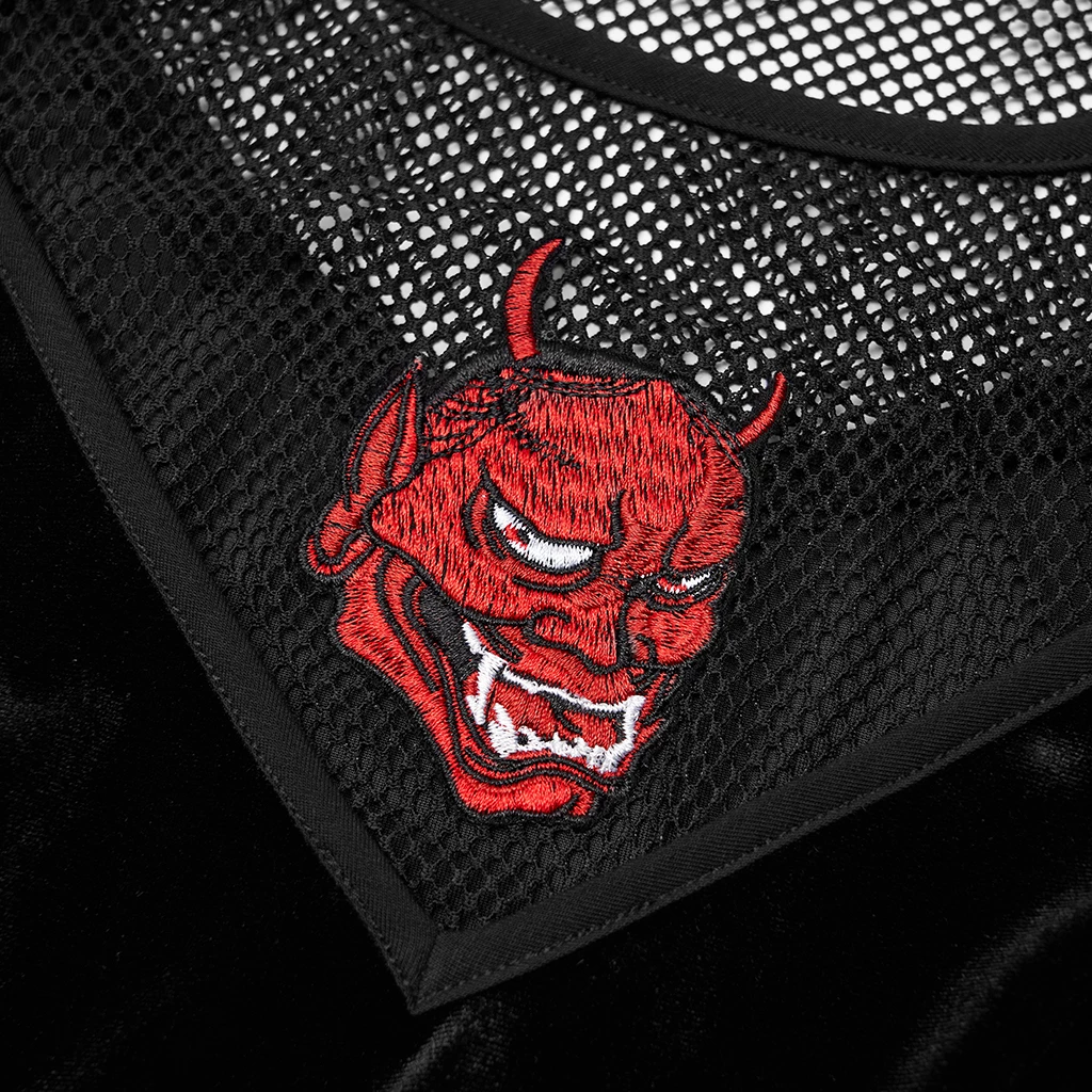 Punk Rave Dresses Embroidered Mesh Vest Ruffled Velvet Black Dress - Image 6