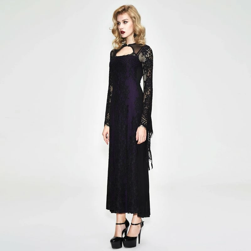 Thinkers Clothing Dresses Gothic Flare Sleeves Hollow Out Floral Lace Long Dress - Image 2