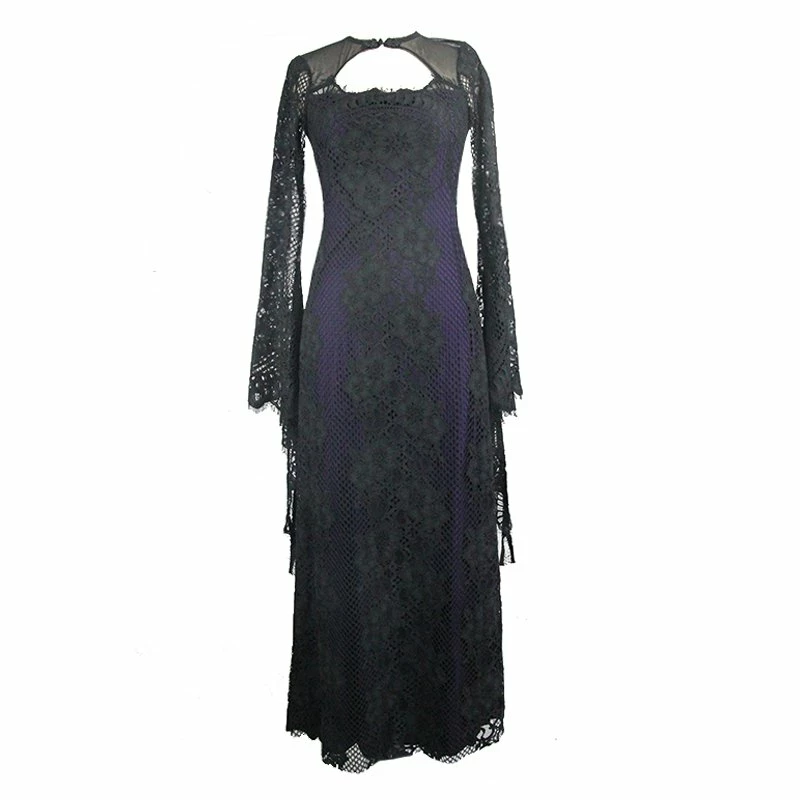 Thinkers Clothing Dresses Gothic Flare Sleeves Hollow Out Floral Lace Long Dress - Image 4