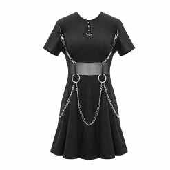 Thinkers Clothing Dresses Gothic Punk Chain Waistbelt Mini Flared Dress