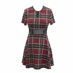 Thinkers Clothing Dresses Gothic Flared Plaid Skater Mini Dress