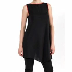 RebelsMarket Dresses Black Asymmetrical Tunic, Sleeveless Women Tunic, Summer Tunic, Plus Size