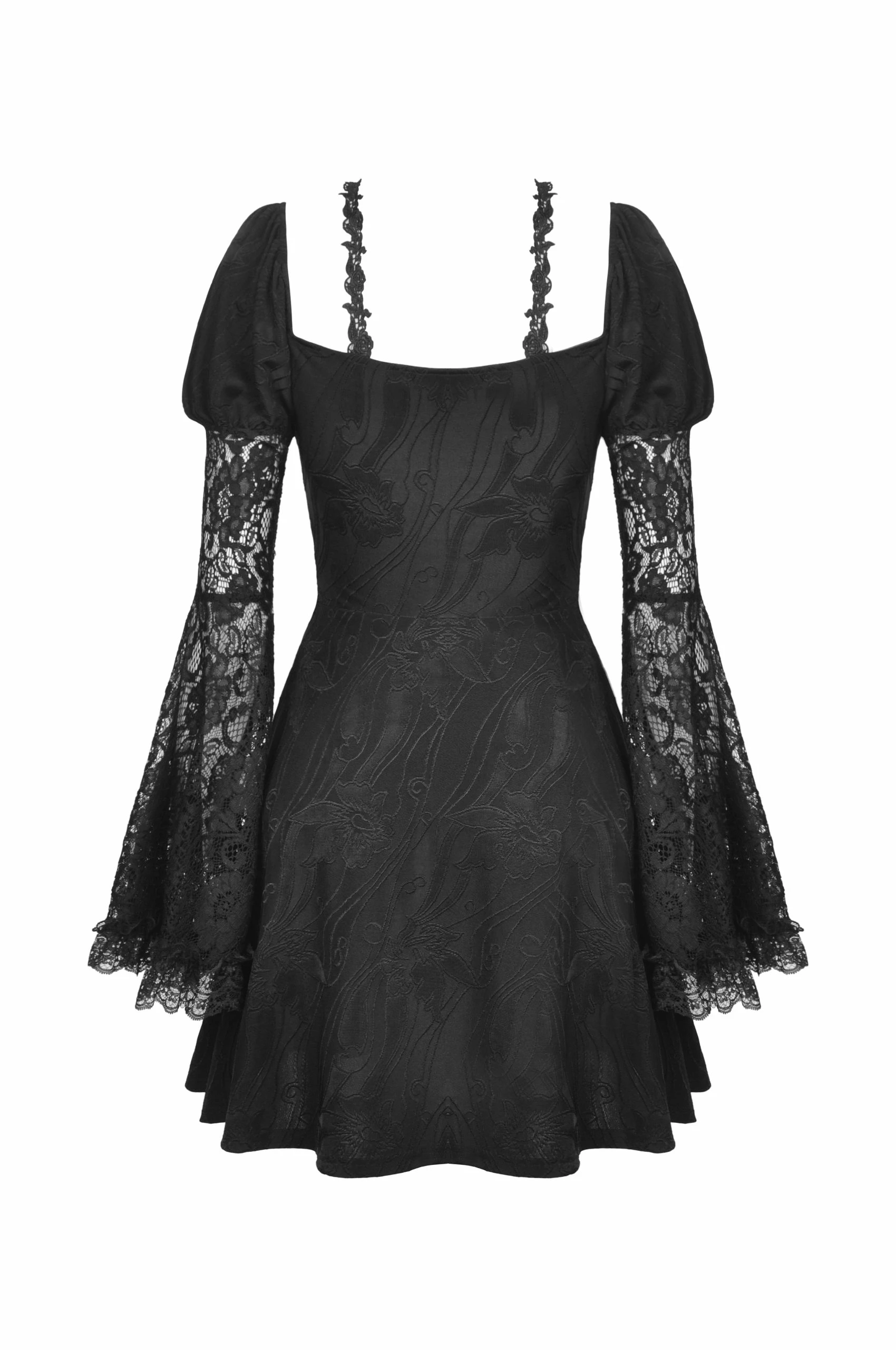 Dark In Love Dresses Gothic Fake Two Pieces Trumpet Lace Sleeves Black Mini Dress - Image 3