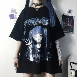 FashionSprout T-Shirts Gothic Kawaii Crazy Girl Anime Loose-Fit Harajuku Short Sleeves T-Shirt