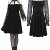 Dark In Love Dresses Gothic Lace Bishop Sleeves Choker Collar Lace Up Black Dress