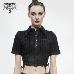 Thinkers Clothing Standard Tops Gothic Lace Up Short Sleeve Black Shirt