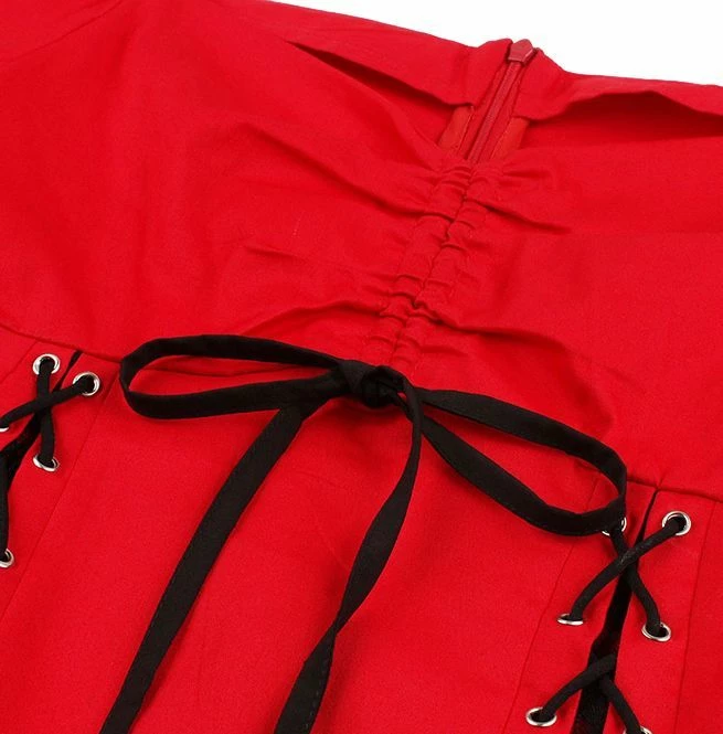FashionSprout Dresses Gothic Vintage & Retro Lolita Lace Up Black Red Pleated Dress - Image 5