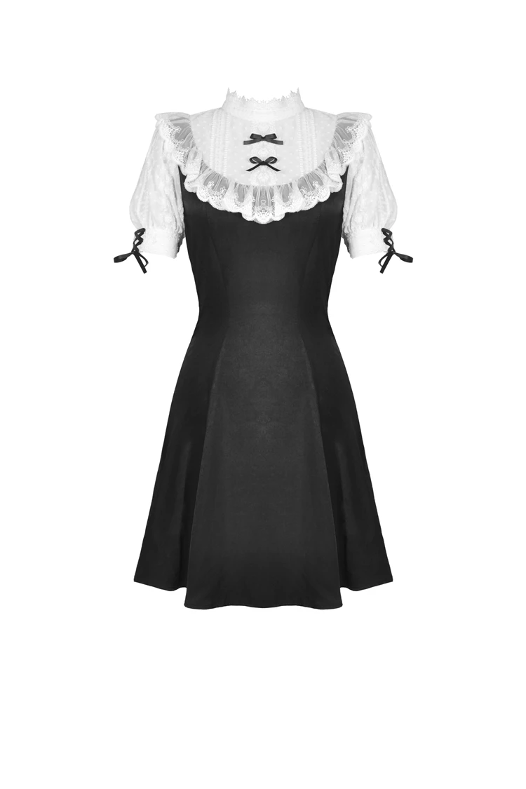 Dark In Love Dresses Gothic Lolita Bow Knots Pleated Black White Doll Midi Dress - Image 2