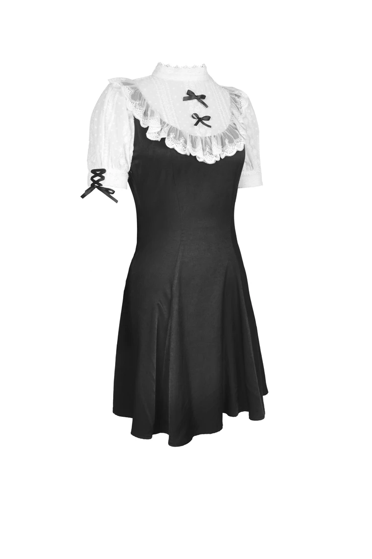 Dark In Love Dresses Gothic Lolita Bow Knots Pleated Black White Doll Midi Dress - Image 3