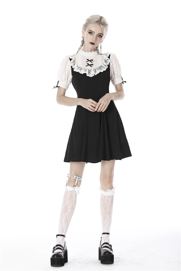 Dark In Love Dresses Gothic Lolita Bow Knots Pleated Black White Doll Midi Dress - Image 5