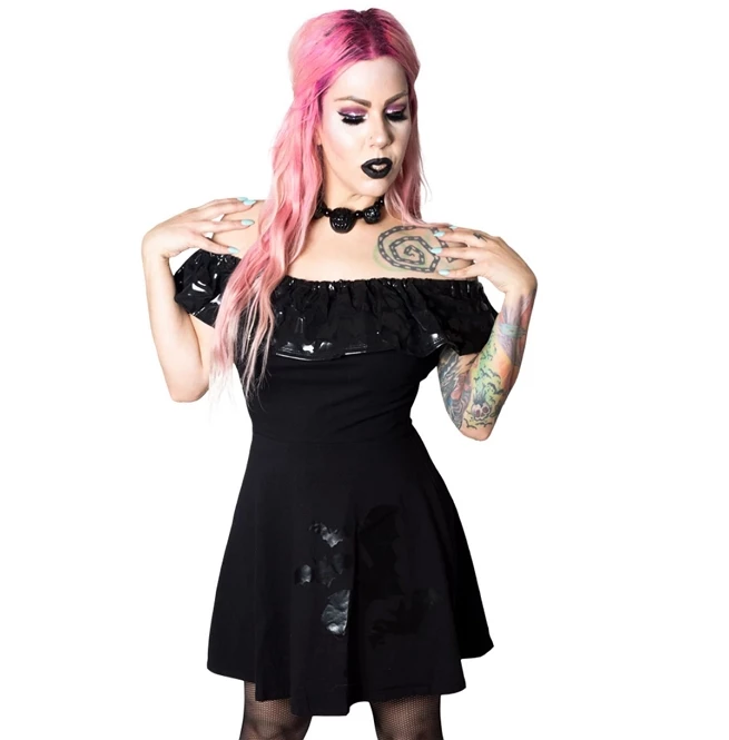 Kreepsville 666 Dresses Gothic Black Bat Skater Ruffle Dress - Image 2