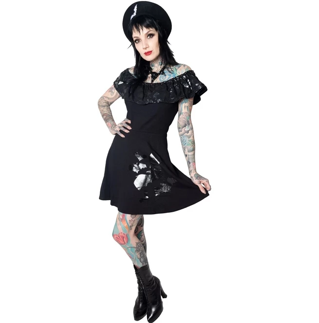 Kreepsville 666 Dresses Gothic Black Bat Skater Ruffle Dress - Image 3