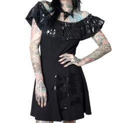 Kreepsville 666 Dresses Gothic Black Bat Skater Ruffle Dress