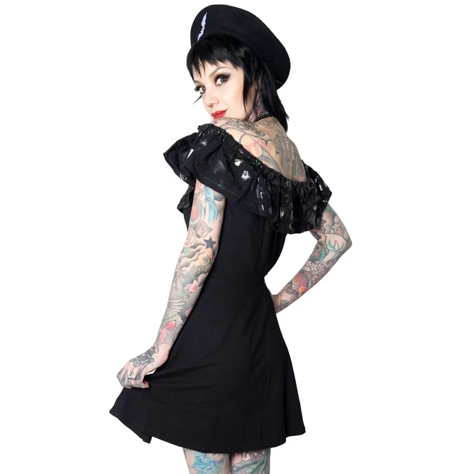 Kreepsville 666 Dresses Gothic Black Bat Skater Ruffle Dress - Image 4