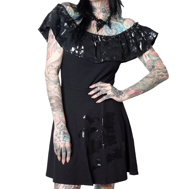 Kreepsville 666 Dresses Gothic Black Bat Skater Ruffle Dress