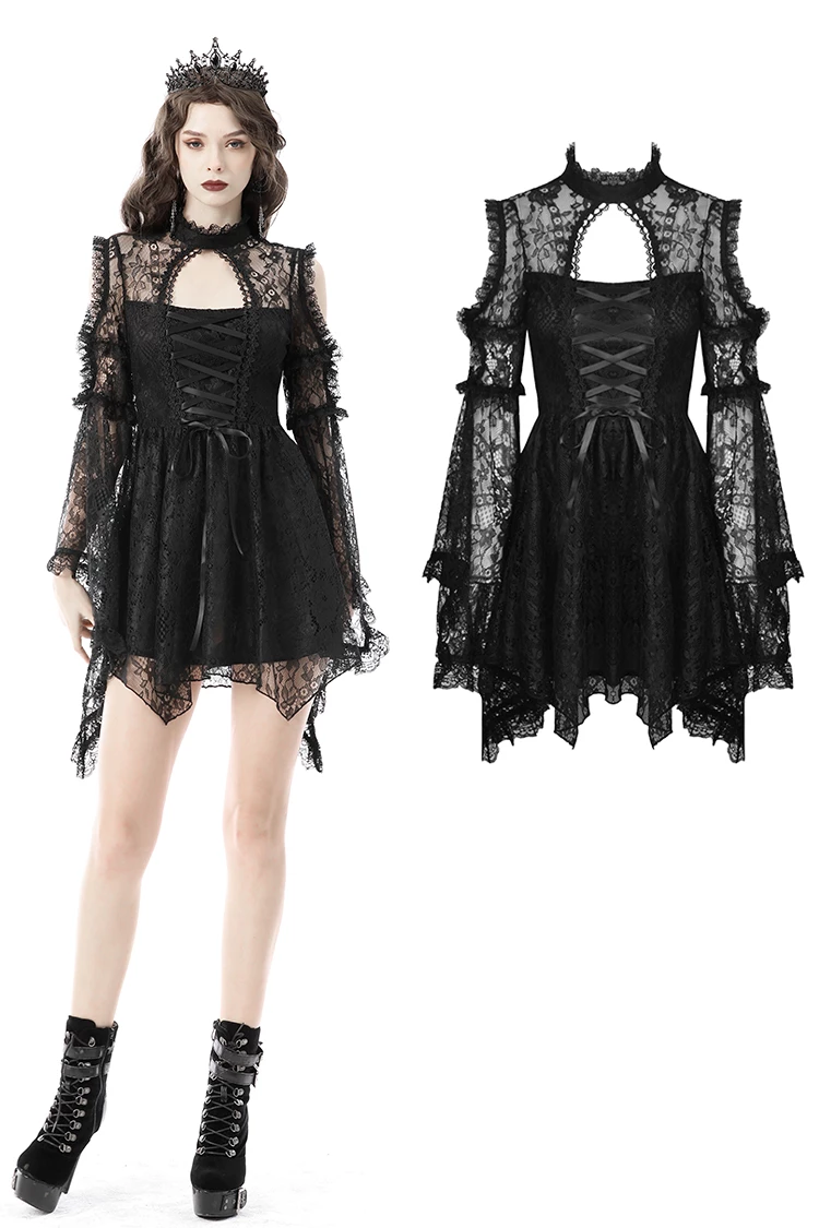 Dark In Love Dresses Gothic Sexy Bell Sleeves Mini Dress