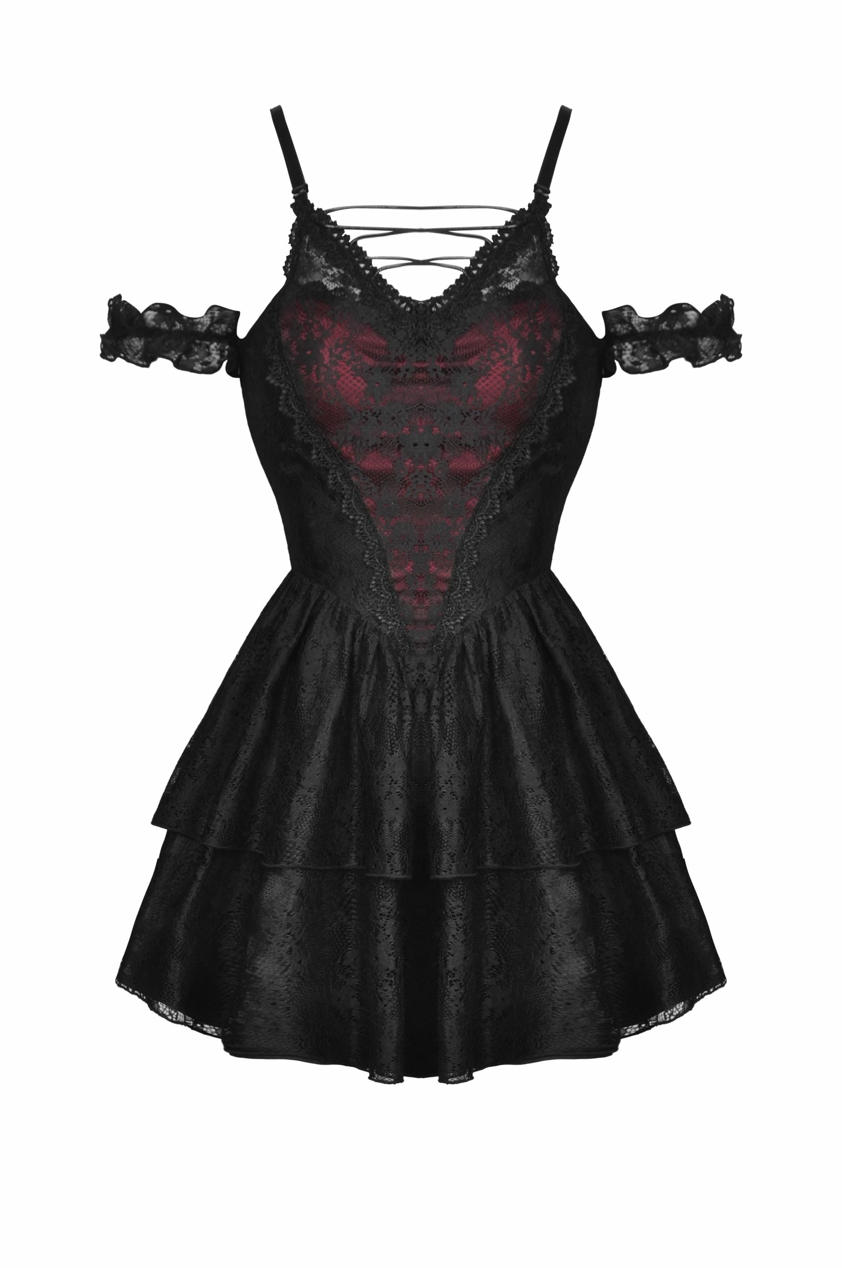 Dark In Love Dresses Gothic Sexy Lace Dark Red Mini Dress - Image 2