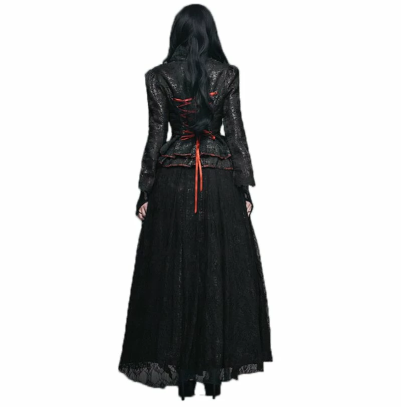 Eva Lady Dresses Gothic Split Sleeves Front Zipper Black Peplum Top Lace Gown - Image 4