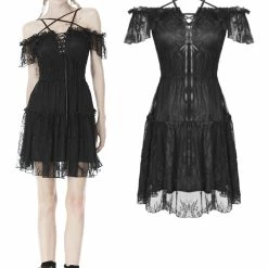 Dark In Love Dresses Gothic Star Line Chest Off Shoulder Ruffled Lace Dress