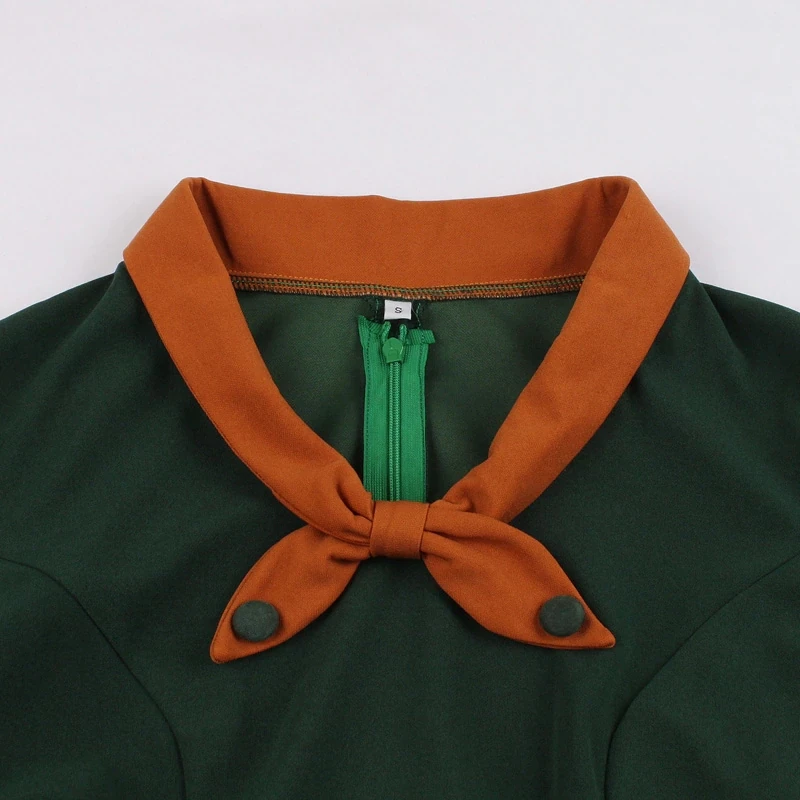 FashionSprout Dresses Green Contrast Bow-Neck Cuff And Belt Swing Dress - Image 3