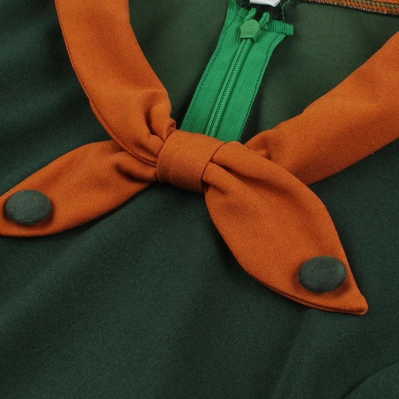 FashionSprout Dresses Green Contrast Bow-Neck Cuff And Belt Swing Dress - Image 4