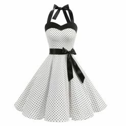 RebelsMarket Dresses Polka Dot Halter Neck Belted Vintage Dress